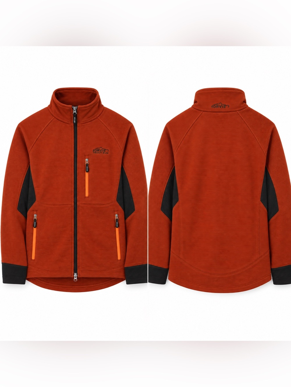Orvis Men’s Orange and Black Full-Zip Fleece Jacket